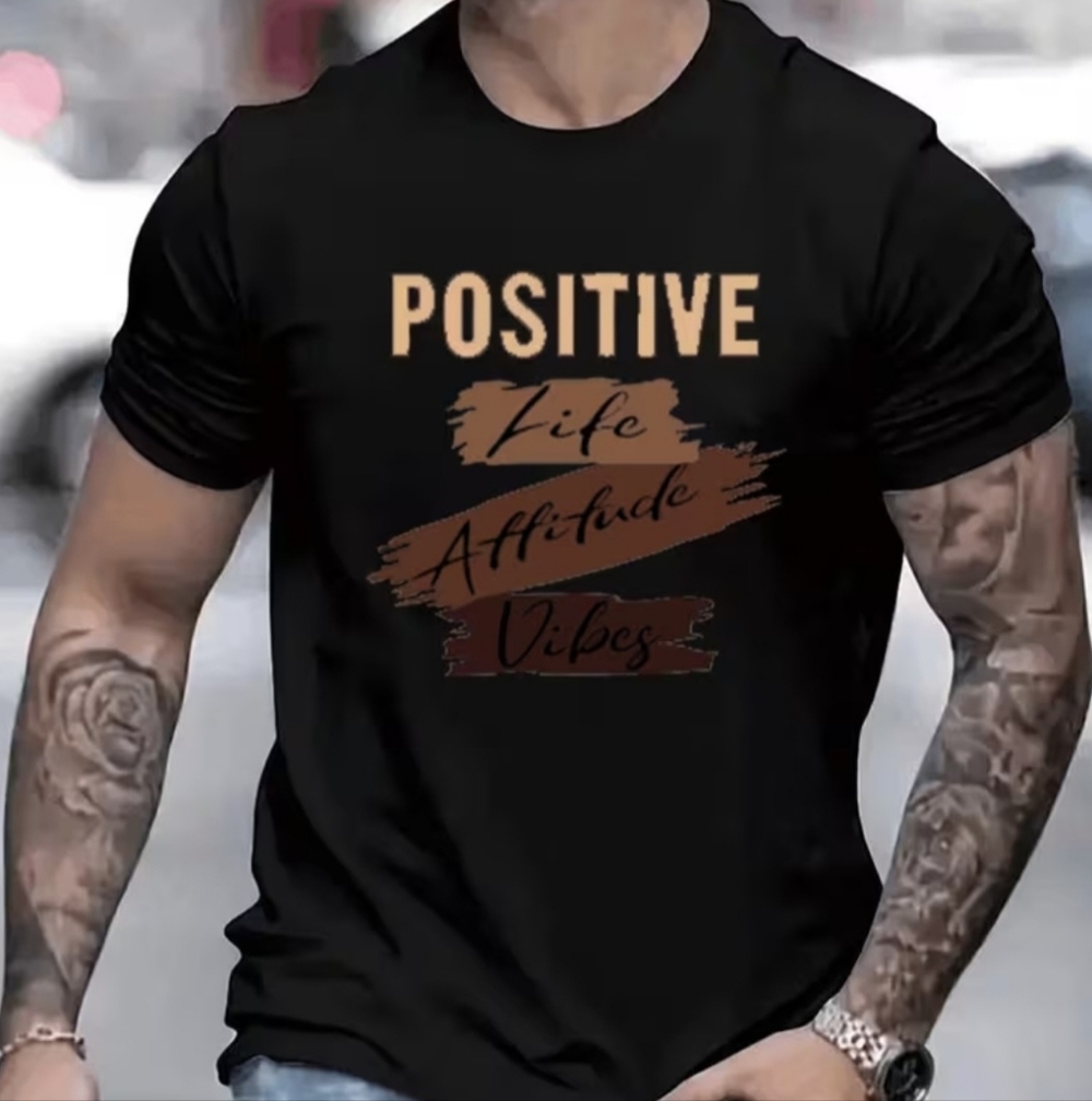 Positive Life Attitude Vibes Graphic Tee - Black, NWOT 100% Cotton